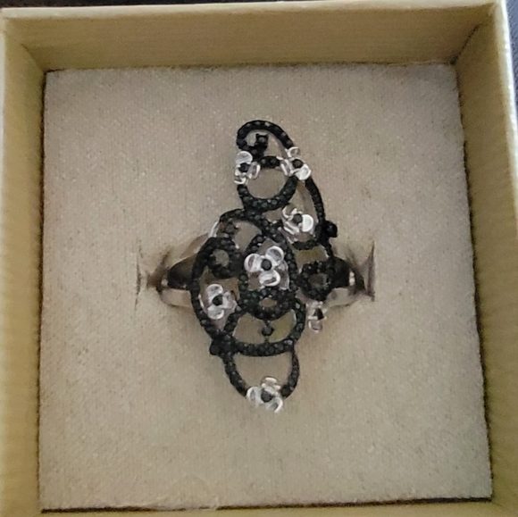 Designer 925 BBJ Black Diamond Sterling Silver Cocktail Ring NIB Size 10 - Picture 3 of 5